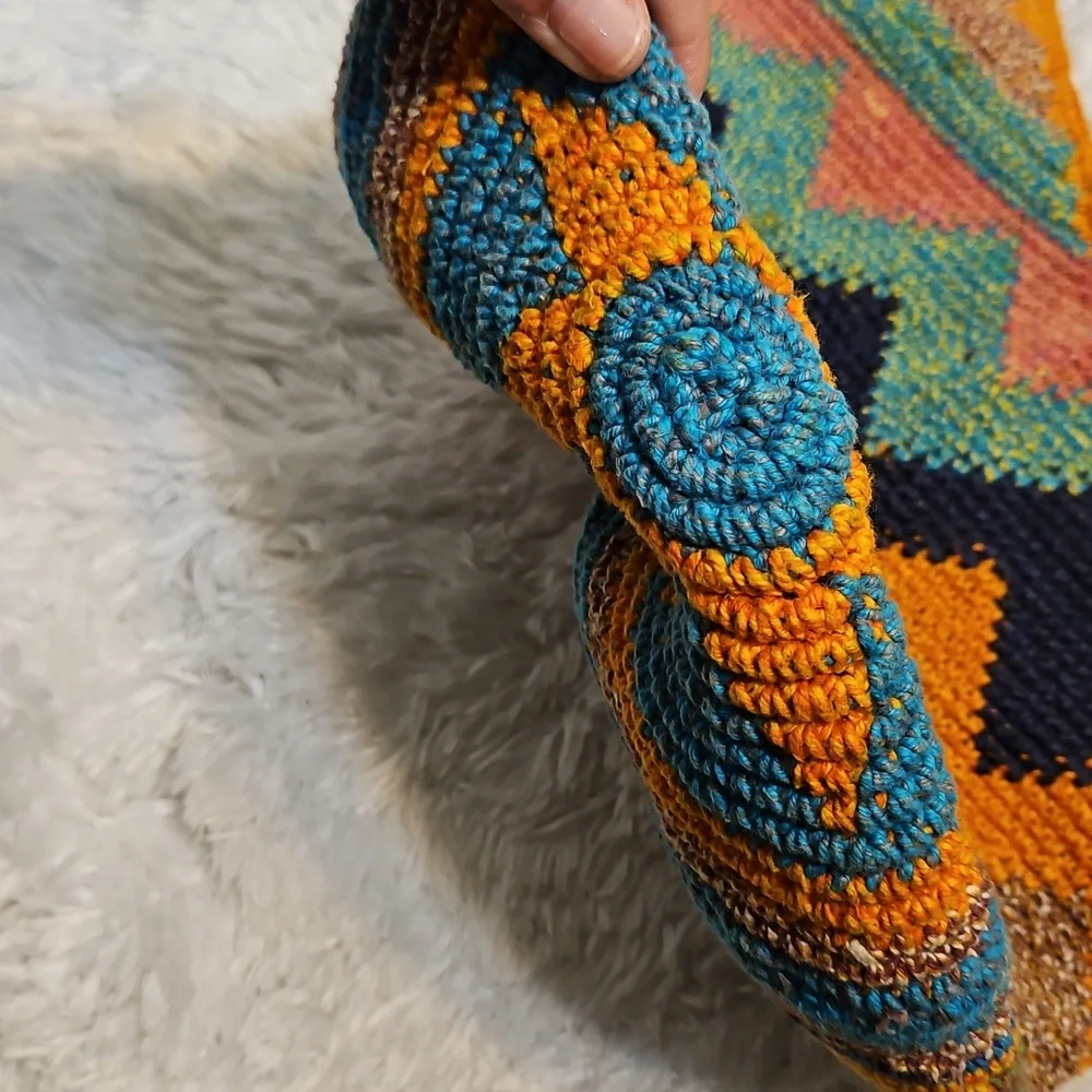 Crochet Hobo Bag Shoulder Bag‎ Chevron Colorful Handmade Hippie Boho Purse